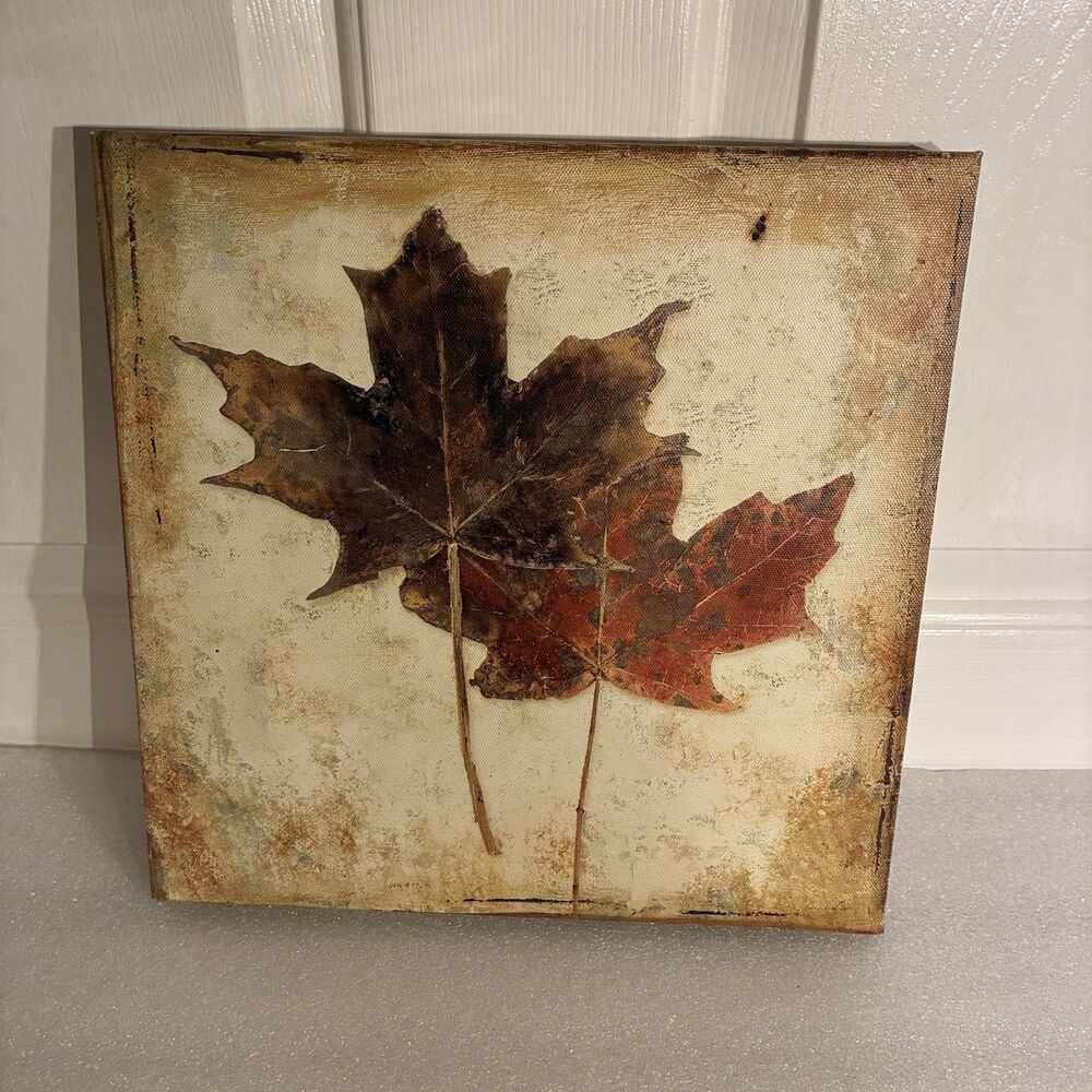 Canvas Picture Of Fall Leaves Turning Colors In Autumn. Measures 12”x12”.